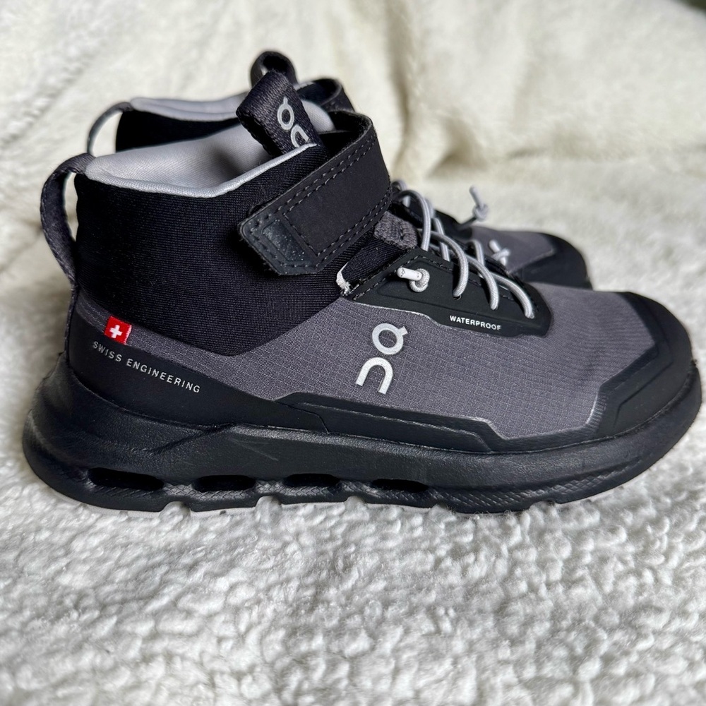 On Running Kids Black and Gray Sneakers with Durable Sole Size 11